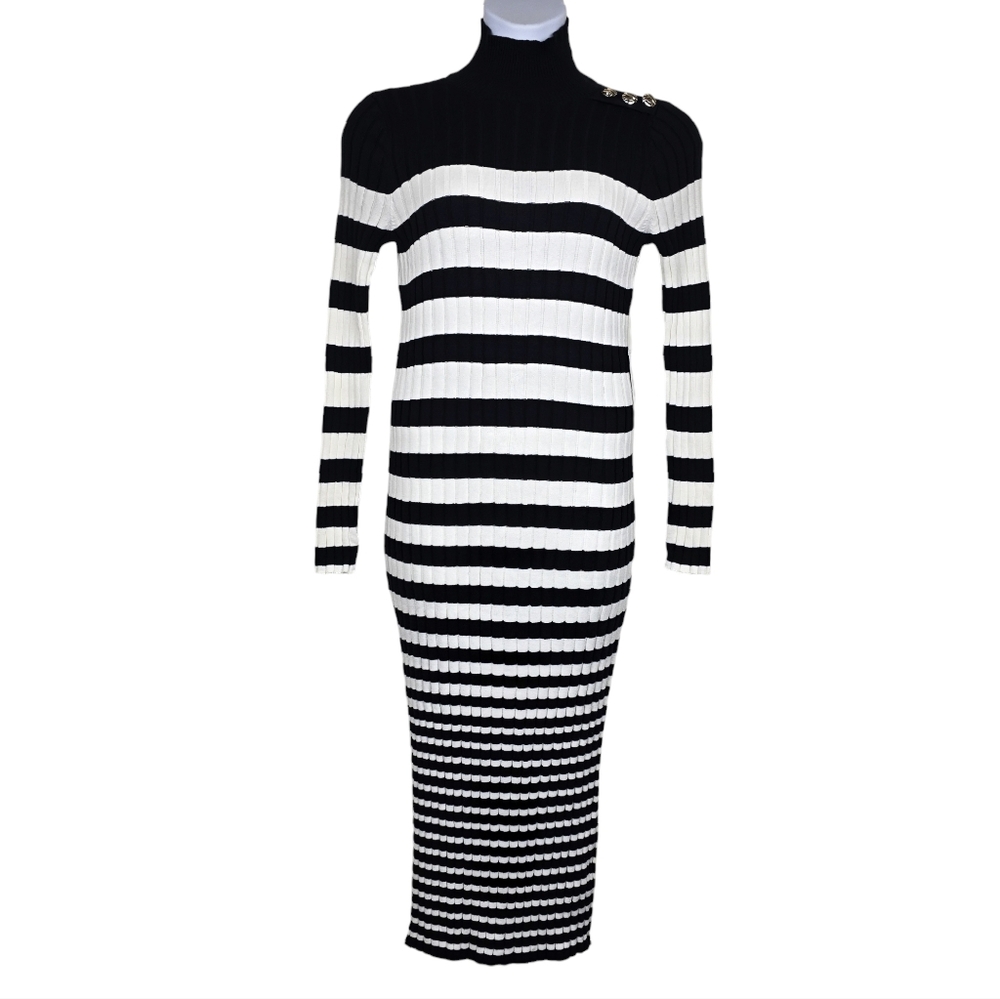 Eloquii Womens Black Ivory Mock Neck Stripe Sweater Midi Dress Size 14/16 NWT